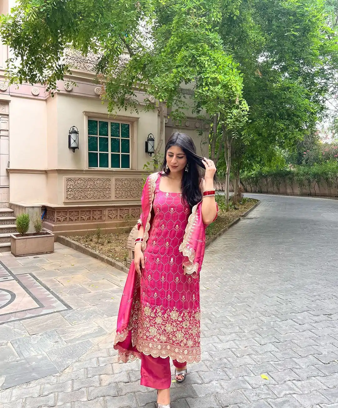 SR 1630 Pink Color Chinnon Silk Embroidery Work Sharara Suit Wedding, Party, Festive, Events Etc. Expected Delivery 4-6 Working Days @1949 | Casual Suits, Creative suits, Designer Suits, Palazzo Suits, Party Wear Suits, Salwar suit, Straight Suits