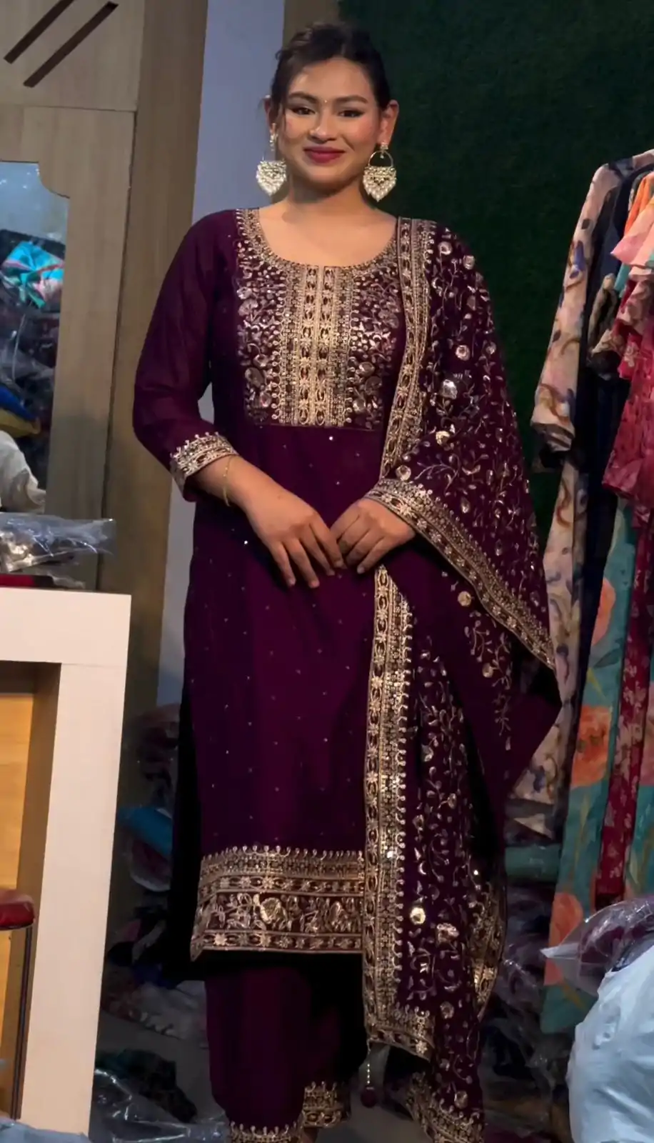SRK 5178 Purple Color Chinnon Silk Embroidery Sequence Salwar Suit Wedding, Party, Festive, Events Expected Delivery 4-6 Working Days @ 2099/- | Jump Suits, Casual Suits, Creative suits, Designer Suits, Palazzo Suits, Party Wear Suits, Patiala Suits, Salwar suit, Straight Suits