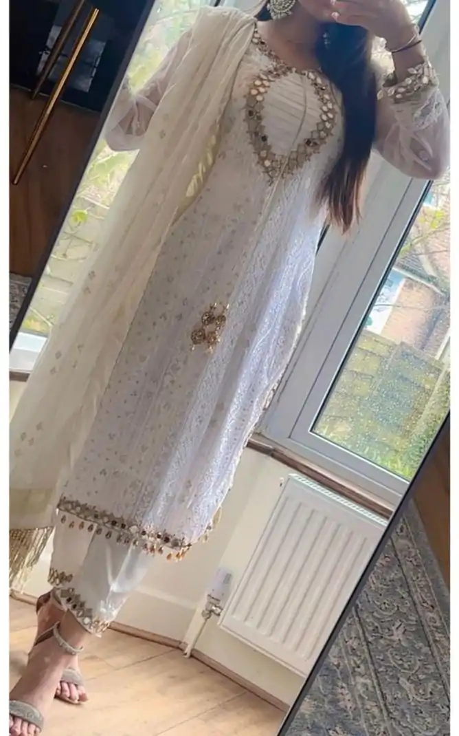 LG 1839 White color Georgette Sequence Embroidery Salwar Suit Casual, Wedding, Party, Festive, Events . Expected Delivery  4-6 Working Days @2149/- | Casual Suits, Creative suits, Designer Suits, Palazzo Suits, Party Wear Suits, Patiala Suits, Salwar suit, Straight Suits