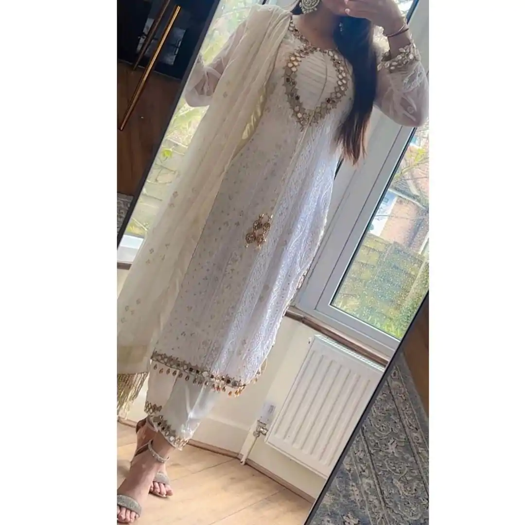 LG 1839 White color Georgette Sequence Embroidery Salwar Suit Casual, Wedding, Party, Festive, Events . Expected Delivery  4-6 Working Days @2149/- | Casual Suits, Creative suits, Designer Suits, Palazzo Suits, Party Wear Suits, Patiala Suits, Salwar suit, Straight Suits