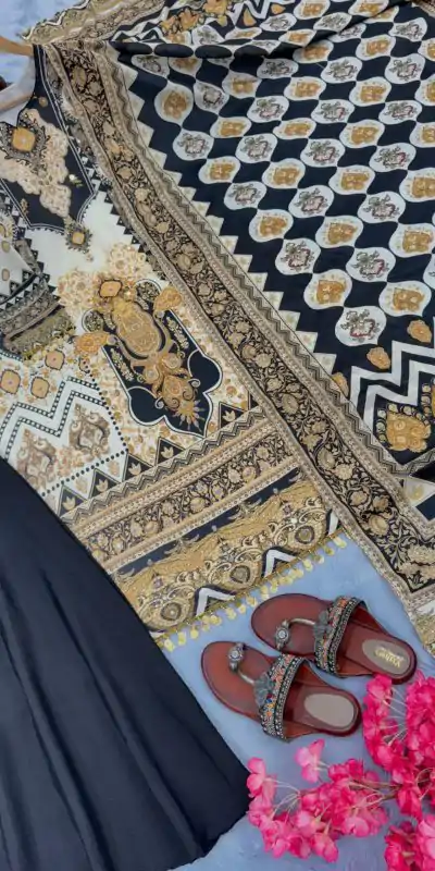 AD 166 Black Color Chinon Silk Digital Printed Work Sharara Suit Casual, Wedding, Party, Festive, Events Etc. Expected Delivery 4-6 Working Days @1949/- | Jump Suits, Casual Suits, Creative suits, Designer Suits, Palazzo Suits, Party Wear Suits, Patiala Suits, Salwar suit, Straight Suits
