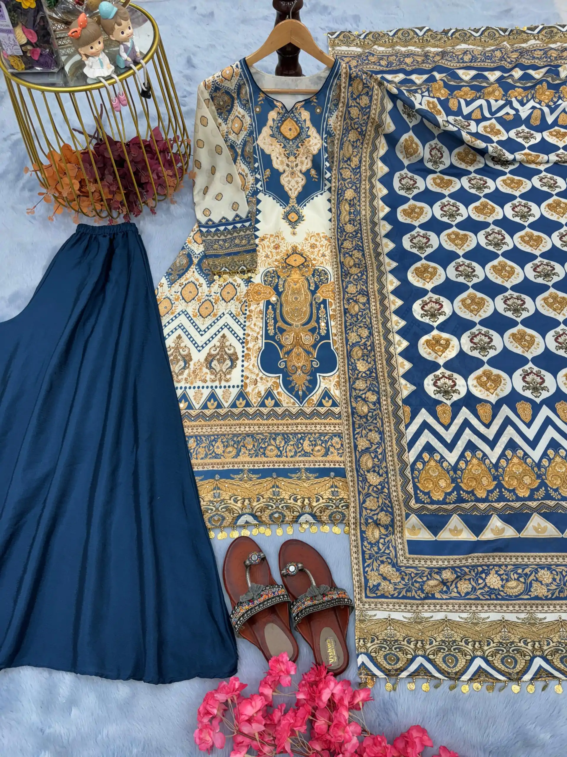 AD 166 Blue Color Chinon Silk Digital Printed Work Sharara Suit Casual, Wedding, Party, Festive, Events Etc. Expected Delivery 4-6 Working Days @1949/- | Jump Suits, Casual Suits, Creative suits, Designer Suits, Palazzo Suits, Party Wear Suits, Patiala Suits, Salwar suit, Straight Suits