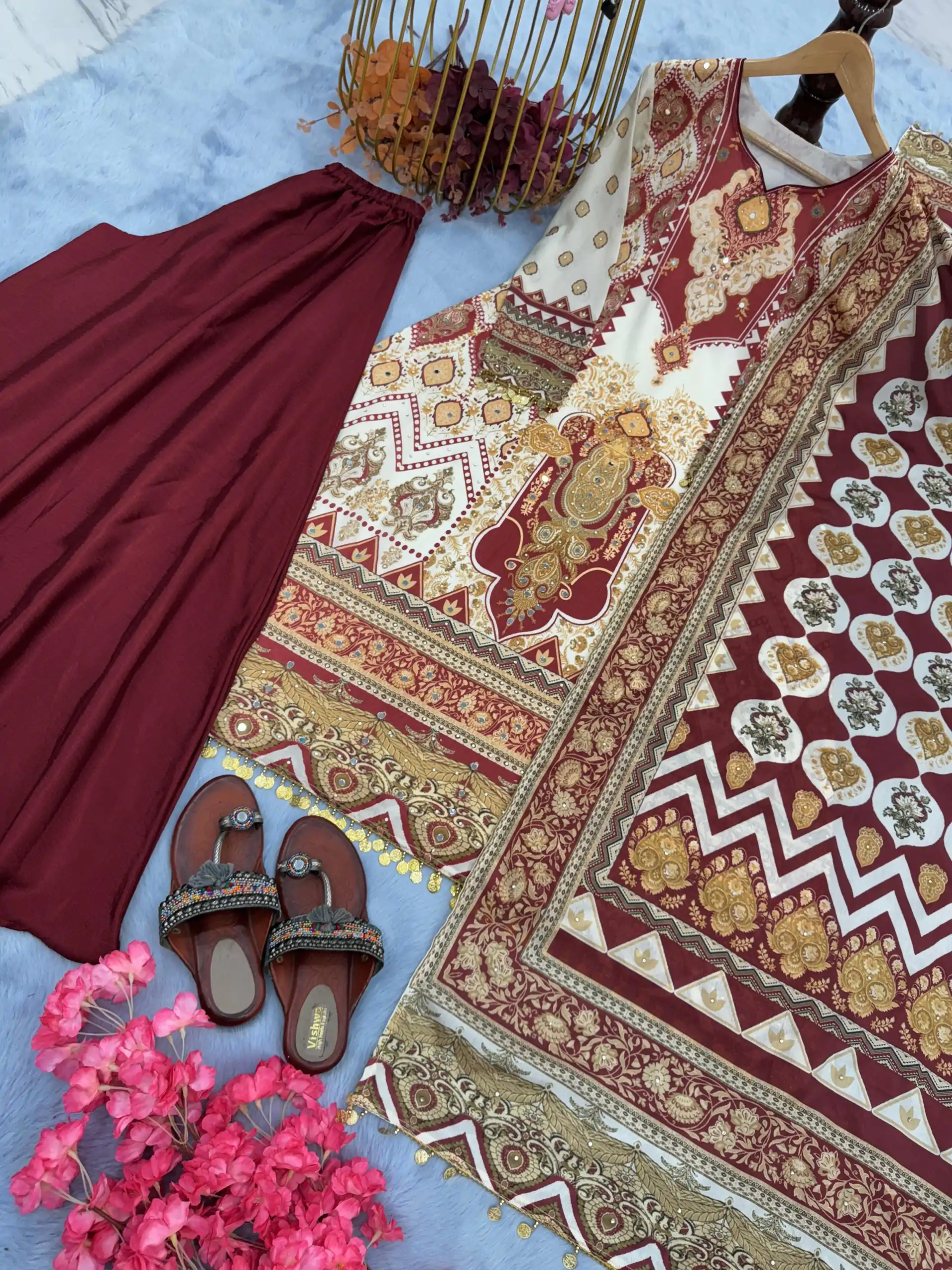 AD 166 Maroon Color Chinon Silk Digital Printed Work Sharara Suit Casual, Wedding, Party, Festive, Events Etc. Expected Delivery 4-6 Working Days @1949/- | Jump Suits, Casual Suits, Creative suits, Designer Suits, Palazzo Suits, Party Wear Suits, Patiala Suits, Salwar suit, Straight Suits