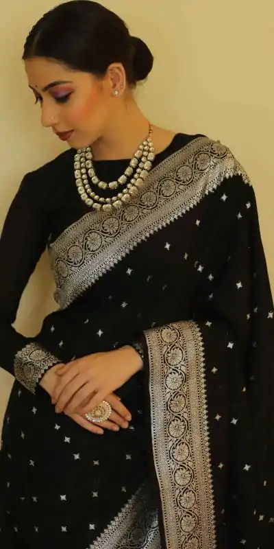 DDF Silver Black 4 Color Banarasi Soft Silk Ordinary Design Saree Casual, Party Wear, Events, Festivals Wear Etc. Expected Delivery 4-6 Working Days 1399/- | Bollywood Sarees, Creative Sarees, Designer Sarees, Embroidered Sarees, Ethnic Saree, Party Wear Sarees, Sarees
