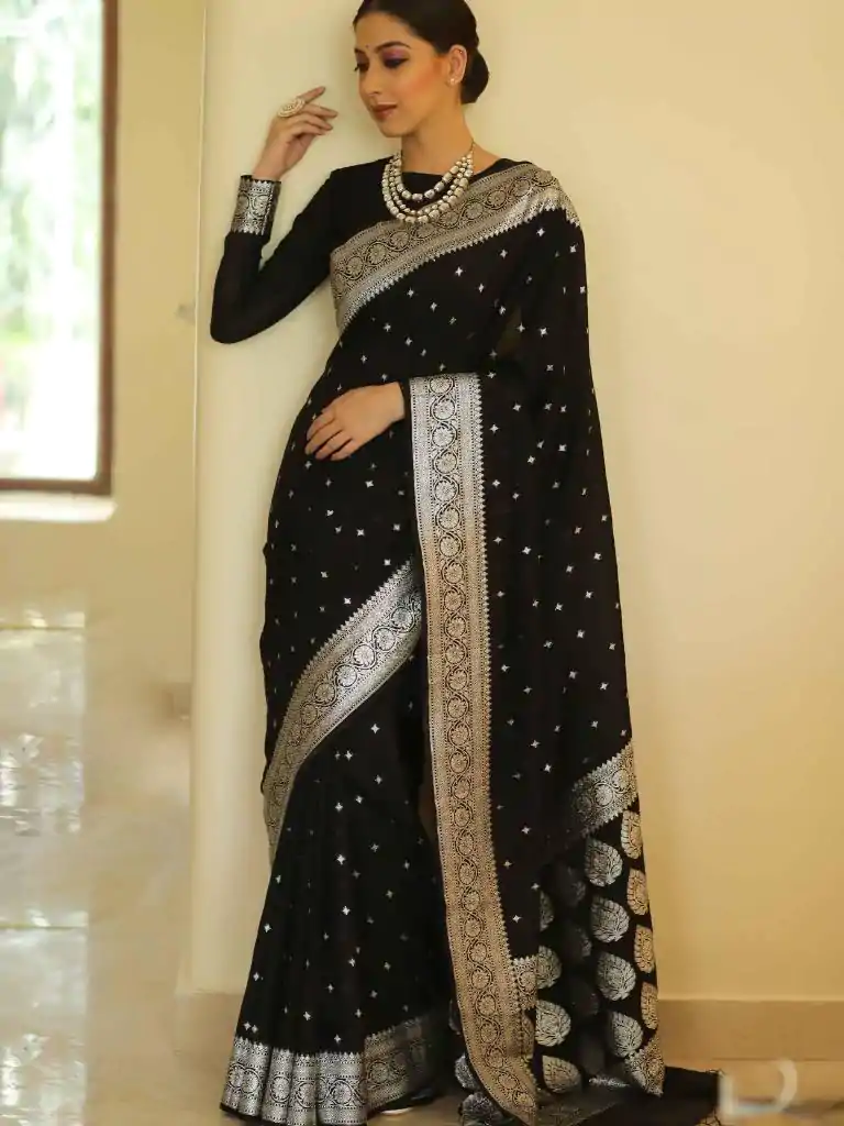 DDF Silver Black 4 Color Banarasi Soft Silk Ordinary Design Saree Casual, Party Wear, Events, Festivals Wear Etc. Expected Delivery 4-6 Working Days 1399/- | Bollywood Sarees, Creative Sarees, Designer Sarees, Embroidered Sarees, Ethnic Saree, Party Wear Sarees, Sarees