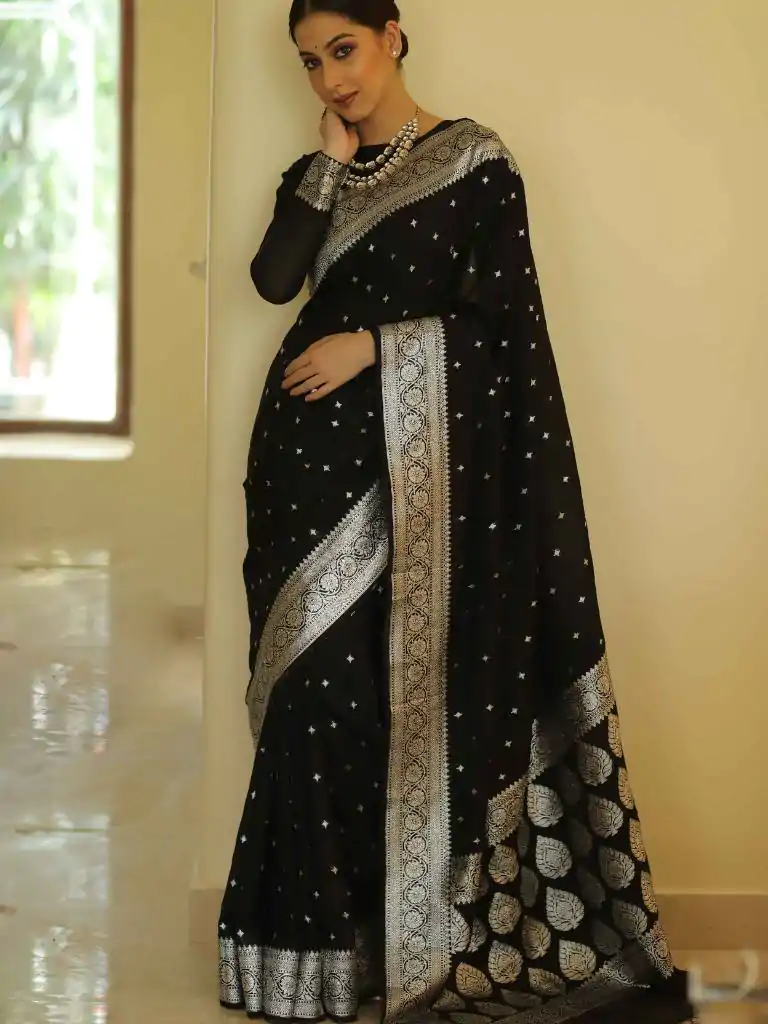 DDF Silver Black 4 Color Banarasi Soft Silk Ordinary Design Saree Casual, Party Wear, Events, Festivals Wear Etc. Expected Delivery 4-6 Working Days 1399/- | Bollywood Sarees, Creative Sarees, Designer Sarees, Embroidered Sarees, Ethnic Saree, Party Wear Sarees, Sarees