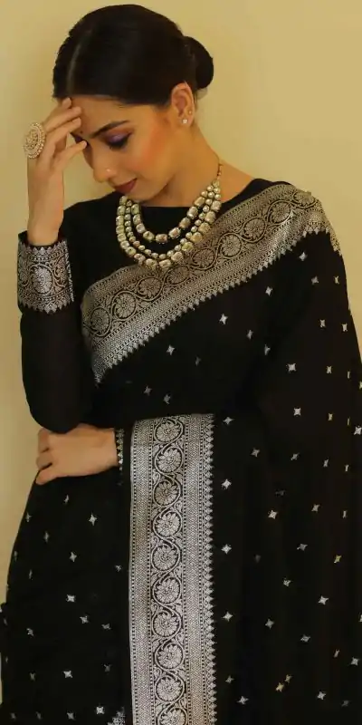DDF Silver Black 4 Color Banarasi Soft Silk Ordinary Design Saree Casual, Party Wear, Events, Festivals Wear Etc. Expected Delivery 4-6 Working Days 1399/- | Bollywood Sarees, Creative Sarees, Designer Sarees, Embroidered Sarees, Ethnic Saree, Party Wear Sarees, Sarees