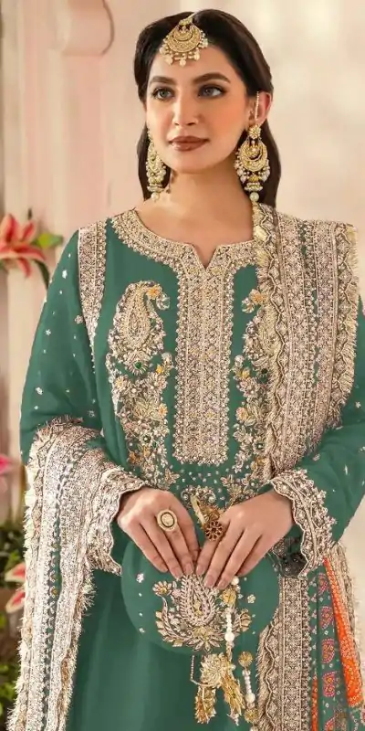 FC MARIA-A 1074 Green Color Georgette Embroidery Work Salwar Suit Wedding, Party, Festive events, Expected Delivery 4-6 Working Days @2149 | Casual Suits, Creative suits, Designer Suits, Palazzo Suits, Party Wear Suits, Patiala Suits, Salwar suit, Straight Suits
