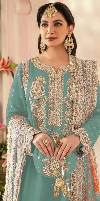 FC MARIA-A 1074 Light Blue Color Georgette Embroidery Work Salwar Suit Wedding, Party, Festive events, Expected Delivery 4-6 Working Days @2149 | Casual Suits, Creative suits, Designer Suits, Palazzo Suits, Party Wear Suits, Patiala Suits, Salwar suit, Straight Suits