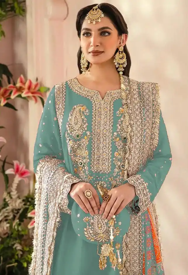 FC MARIA-A 1074 Light Blue Color Georgette Embroidery Work Salwar Suit Wedding, Party, Festive events, Expected Delivery  4-6 Working Days @2149 | Casual Suits, Creative suits, Designer Suits, Palazzo Suits, Party Wear Suits, Patiala Suits, Salwar suit, Straight Suits