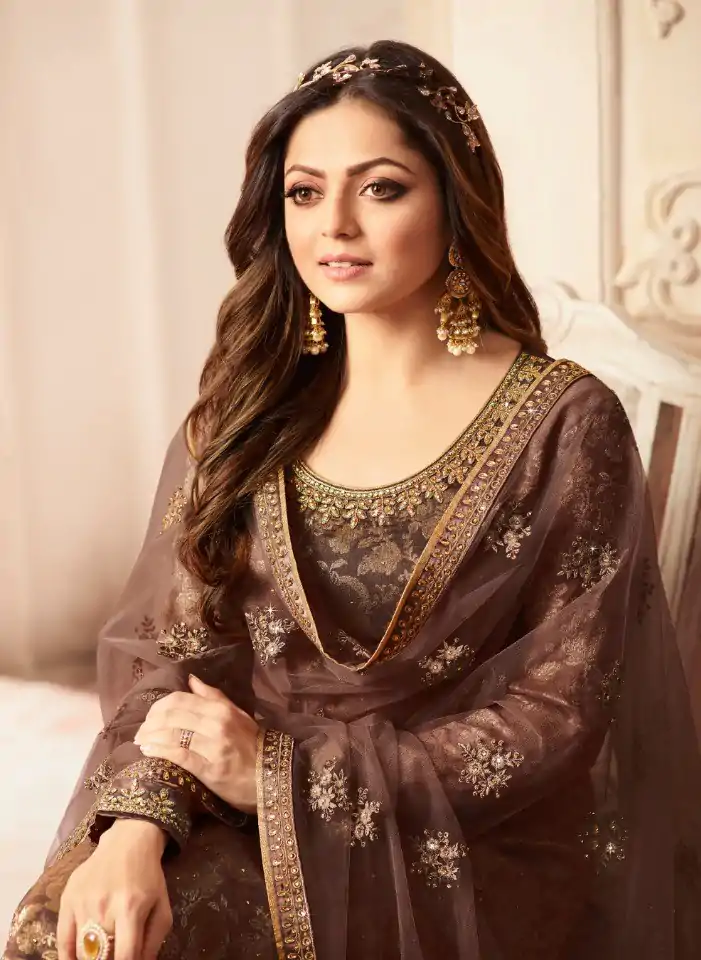 FC L.t 5406 Coffee Color Jacquard Silk Georgette Diamond Sharara Suit Wedding, Party, Festive Expected Delivery 4-6 Working Days  @2999/- | Jump Suits, Casual Suits, Creative suits, Designer Suits, Palazzo Suits, Party Wear Suits, Patiala Suits, Salwar suit, Straight Suits