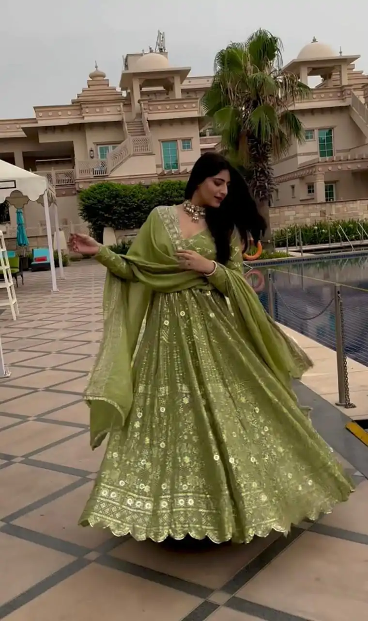 VLM 207 Green Color Georgette Embroidery Sequence Salwar Suit Wedding, Party, Festive, Events Expected Delivery 4-6 Working Days @ 2449/- Only | Casual Suits, Creative suits, Designer Suits, Party Wear Suits, Salwar suit, Straight Suits