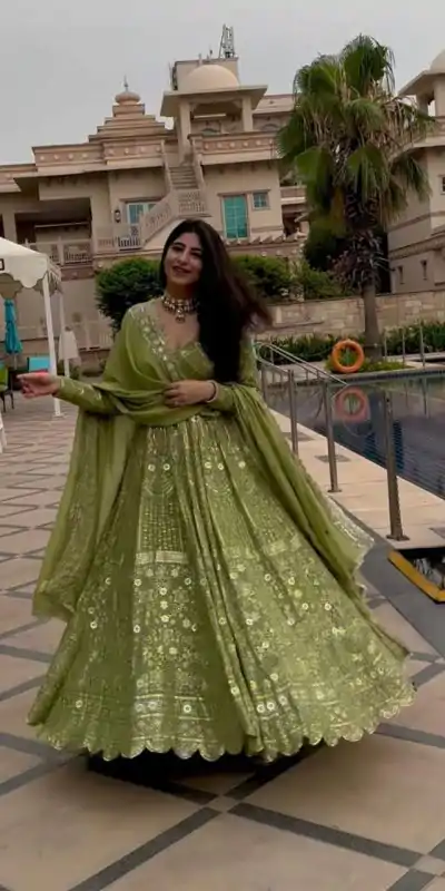 VLM 207 Green Color Georgette Embroidery Sequence Salwar Suit Wedding, Party, Festive, Events Expected Delivery 4-6 Working Days @ 2449/- Only | Casual Suits, Creative suits, Designer Suits, Party Wear Suits, Salwar suit, Straight Suits