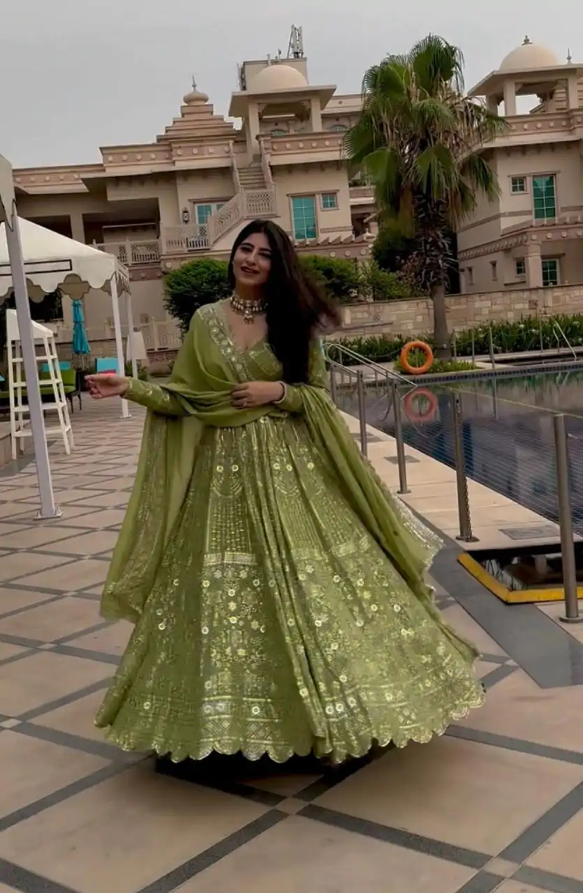 VLM 207 Green Color Georgette Embroidery Sequence Salwar Suit Wedding, Party, Festive, Events Expected Delivery 4-6 Working Days @ 2449/- Only | Casual Suits, Creative suits, Designer Suits, Party Wear Suits, Salwar suit, Straight Suits