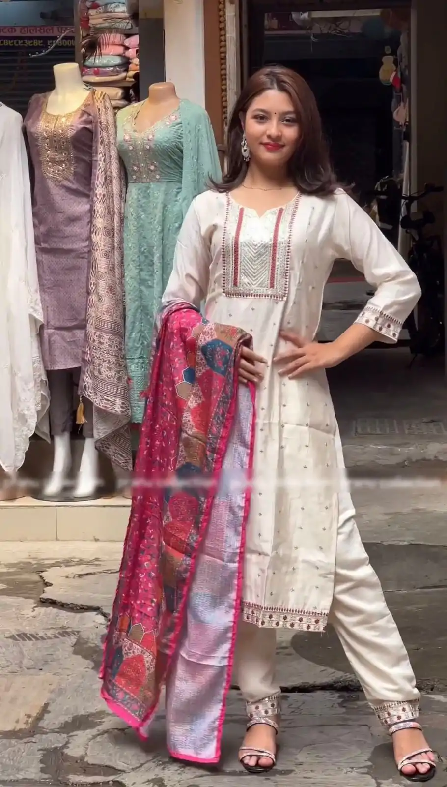 SRK 474 White Color Chinnon Silk Malty Thread Embroidery Salwar Suit Wedding, Party, Festive, Events Expected Delivery 4-6 Working Days @ 1849/- | Jump Suits, Casual Suits, Creative suits, Designer Suits, Palazzo Suits, Party Wear Suits, Patiala Suits, Salwar suit, Straight Suits