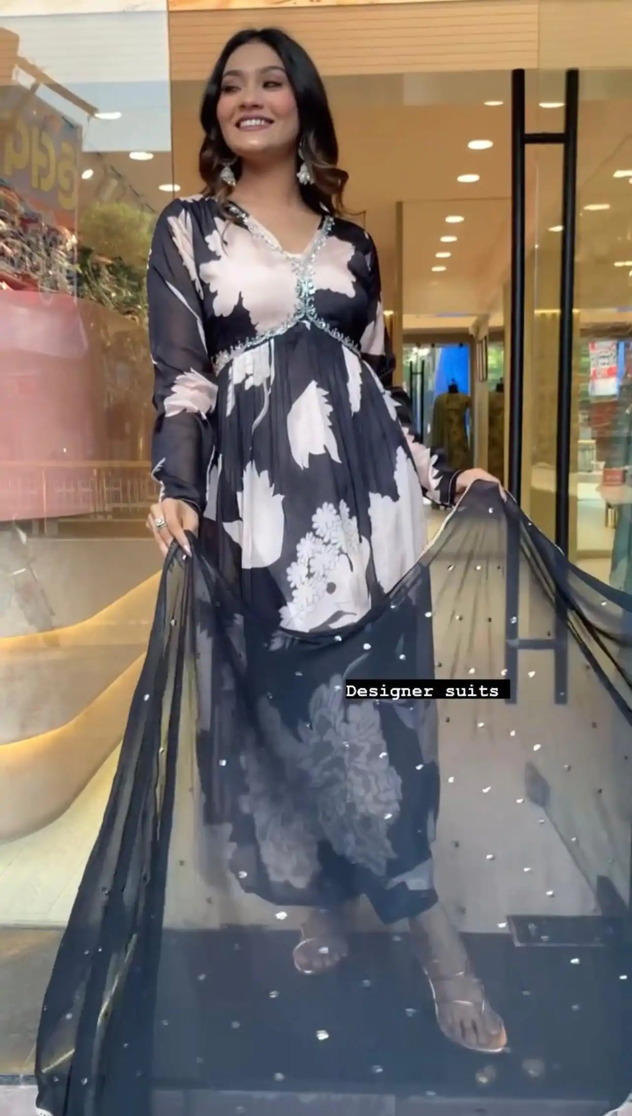KD 1374 Black Color Chinon Silk Digital Printed Salwar Suit Casual, Party, Festive, Events Wedding Etc.  Expected Delivery 4-6 Working Days @2049/- | Casual Suits, Creative suits, Designer Suits, Palazzo Suits, Party Wear Suits, Salwar suit, Straight Suits