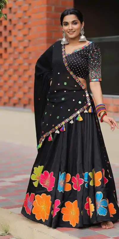 LG 576 Black Color Pure Cotton Printed Mirror Work Lehenga Choli Traditional Wear, Festive, Wedding, Events Expected Delivery 4-6 Working Days @1899/- | Creative Lehenga, Designer Lehenga, Embroidered Lehenga, Lehenga, Party Wear Lehenga
