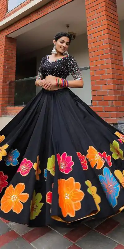 LG 576 Black Color Pure Cotton Printed Mirror Work Lehenga Choli Traditional Wear, Festive, Wedding, Events Expected Delivery 4-6 Working Days @1899/- | Creative Lehenga, Designer Lehenga, Embroidered Lehenga, Lehenga, Party Wear Lehenga