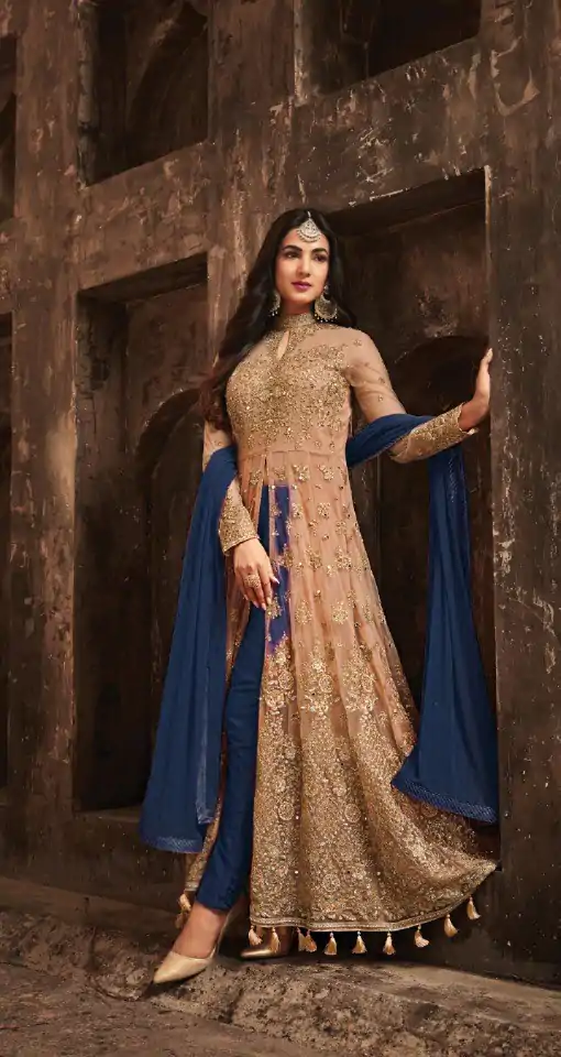 FC Maisha 5704 Golden & Blue Color Vaishnavi Net Embroidery Salwar Suit Wedding, Party, Festive events, Expected Delivery  4-6 Working Days @2199 | Casual Suits, Creative suits, Designer Suits, Palazzo Suits, Party Wear Suits, Patiala Suits, Salwar suit, Straight Suits