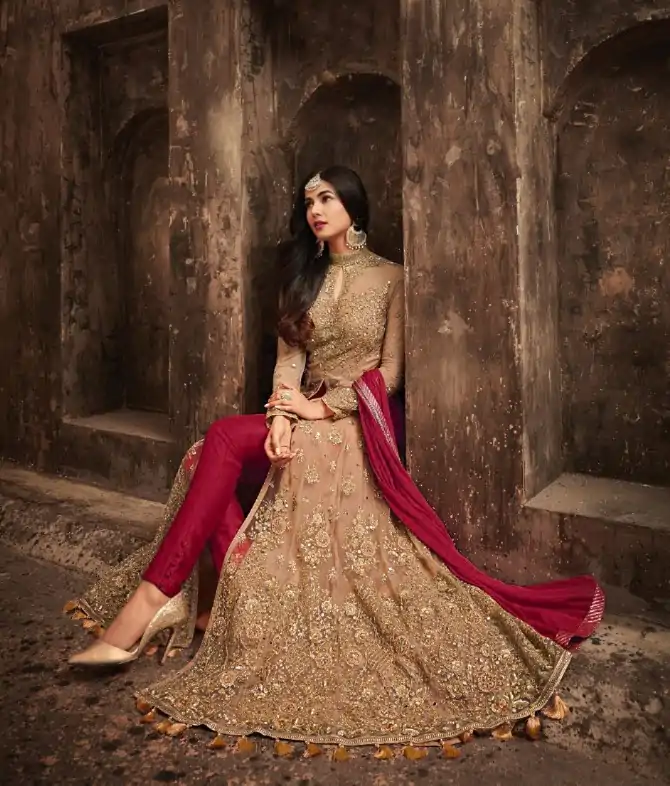 FC Maisha 5704 Golden & Red Color Heavy Net Embroidery Salwar Suit Wedding, Party, Festive events, Expected Delivery  4-6 Working Days @2199 | Casual Suits, Creative suits, Designer Suits, Palazzo Suits, Party Wear Suits, Patiala Suits, Salwar suit, Straight Suits