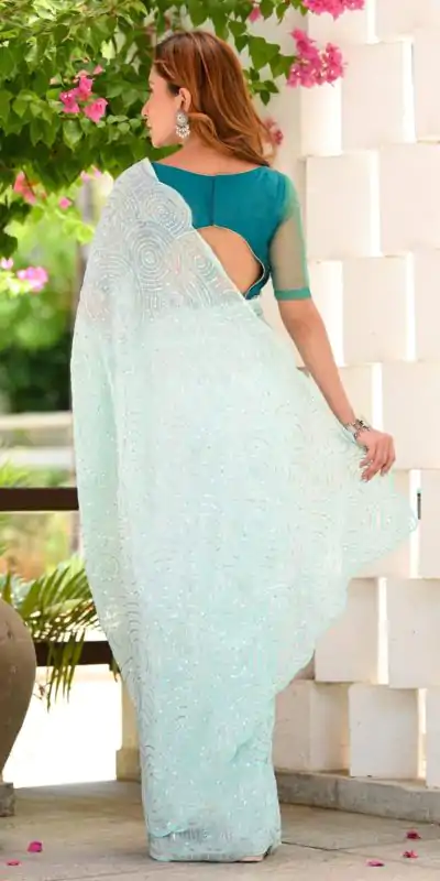 JR 622 Light Blue Color Georgette Sequence Work Casual, Party Wear, Wedding, Events Etc. Expected Delivery 4-6 Working Days @1849/- | Bollywood Sarees, Creative Sarees, Designer Sarees, Embroidered Sarees, Ethnic Saree, Party Wear Sarees, Sarees