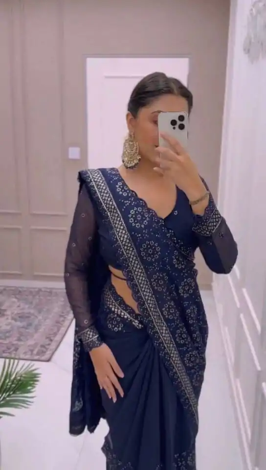 JR 621 Navy Blue Color Georgette Embroidery Sequence Saree Casual, Wedding, Festive, Events Expected Delivery  4-6 Working Days @1799/- | Bollywood Sarees, Creative Sarees, Designer Sarees, Embroidered Sarees, Ethnic Saree, Party Wear Sarees, Sarees