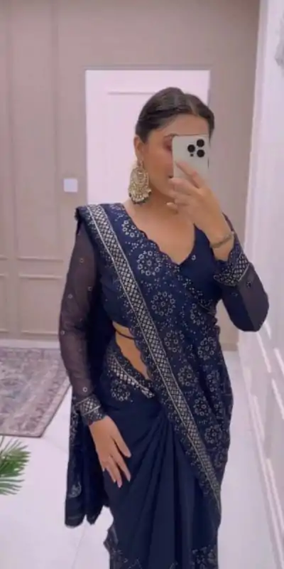 JR 621 Navy Blue Color Georgette Embroidery Sequence Saree Casual, Wedding, Festive, Events Expected Delivery 4-6 Working Days @1799/- | Bollywood Sarees, Creative Sarees, Designer Sarees, Embroidered Sarees, Ethnic Saree, Party Wear Sarees, Sarees