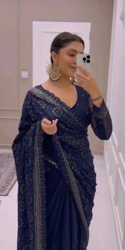 JR 621 Navy Blue Color Georgette Embroidery Sequence Saree Casual, Wedding, Festive, Events Expected Delivery 4-6 Working Days @1799/- | Bollywood Sarees, Creative Sarees, Designer Sarees, Embroidered Sarees, Ethnic Saree, Party Wear Sarees, Sarees