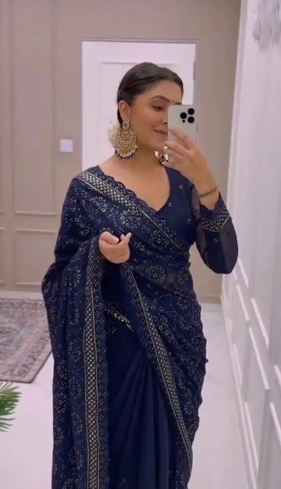 JR 621 Navy Blue Color Georgette Embroidery Sequence Saree Casual, Wedding, Festive, Events Expected Delivery  4-6 Working Days @1799/- | Bollywood Sarees, Creative Sarees, Designer Sarees, Embroidered Sarees, Ethnic Saree, Party Wear Sarees, Sarees
