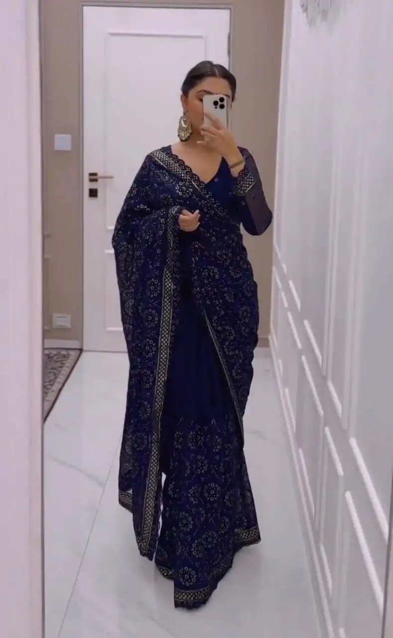 JR 621 Navy Blue Color Georgette Embroidery Sequence Saree Casual, Wedding, Festive, Events Expected Delivery  4-6 Working Days @1799/- | Bollywood Sarees, Creative Sarees, Designer Sarees, Embroidered Sarees, Ethnic Saree, Party Wear Sarees, Sarees
