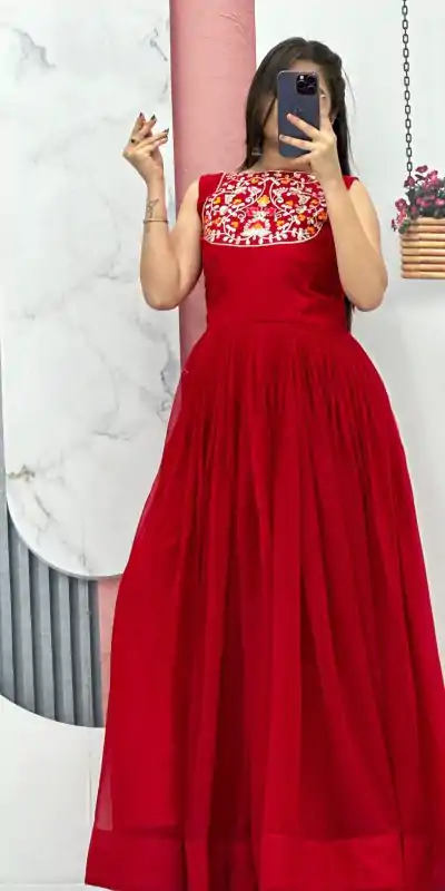 Ram 016 Orange Color Fox Georgette Embroidery Sequence Gown Casual, Wedding, Party, Festive, Events Etc. Expected Delivery 4-6 Working Days @2049/- | Bollywood Gowns, Creative Gowns, Designer Gowns, Gowns, Party Wear Gowns