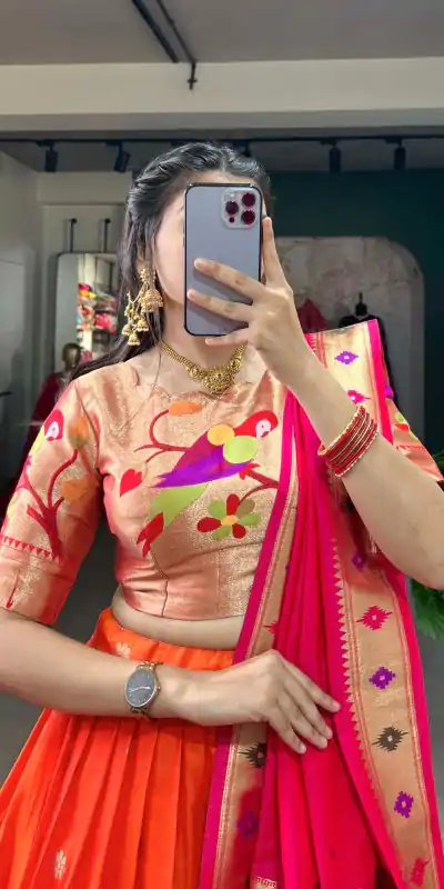 LNB 2005 Orange Jacquard Silk Weaving Zari Lehenga Choli Festive Party Wedding, Events etc. Delivery 4-6 Working Days @3499/- | Creative Lehenga, Designer Lehenga, Embroidered Lehenga, Lehenga, Party Wear Lehenga