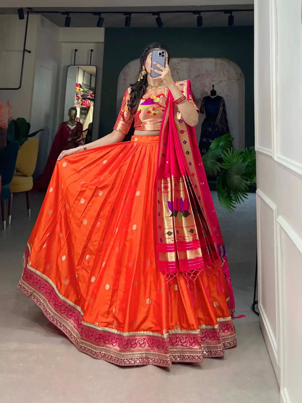 LNB 2005 Orange Jacquard Silk Weaving Zari Lehenga Choli Festive Party Wedding, Events etc. Delivery 4-6 Working Days @3499/- | Creative Lehenga, Designer Lehenga, Embroidered Lehenga, Lehenga, Party Wear Lehenga