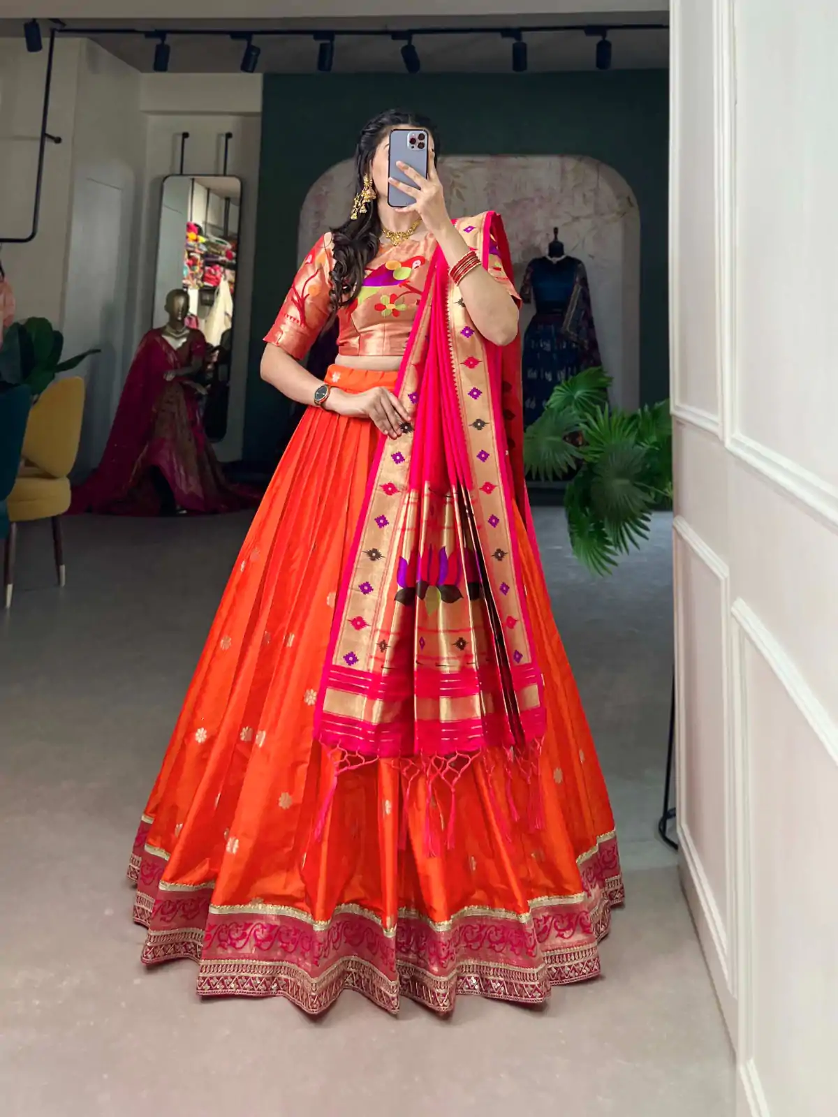 LNB 2005 Orange Jacquard Silk Weaving Zari Lehenga Choli Festive Party Wedding, Events etc. Delivery 4-6 Working Days @3499/- | Creative Lehenga, Designer Lehenga, Embroidered Lehenga, Lehenga, Party Wear Lehenga