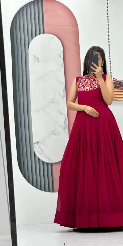 Ram 016 Red Color Fox Georgette Embroidery Sequence Gown Casual, Wedding, Party, Festive, Events Etc. Expected Delivery 4-6 Working Days @2049/- | Bollywood Gowns, Creative Gowns, Designer Gowns, Gowns, Party Wear Gowns