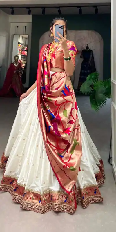 LNB 2005 White Jacquard Silk Weaving Zari Lehenga Choli Festive Party Wedding, Events etc. Delivery 4-6 Working Days @3499/- | Bollywood Lehenga, Creative Lehenga, Designer Lehenga, Embroidered Lehenga, Lehenga, Party Wear Lehenga