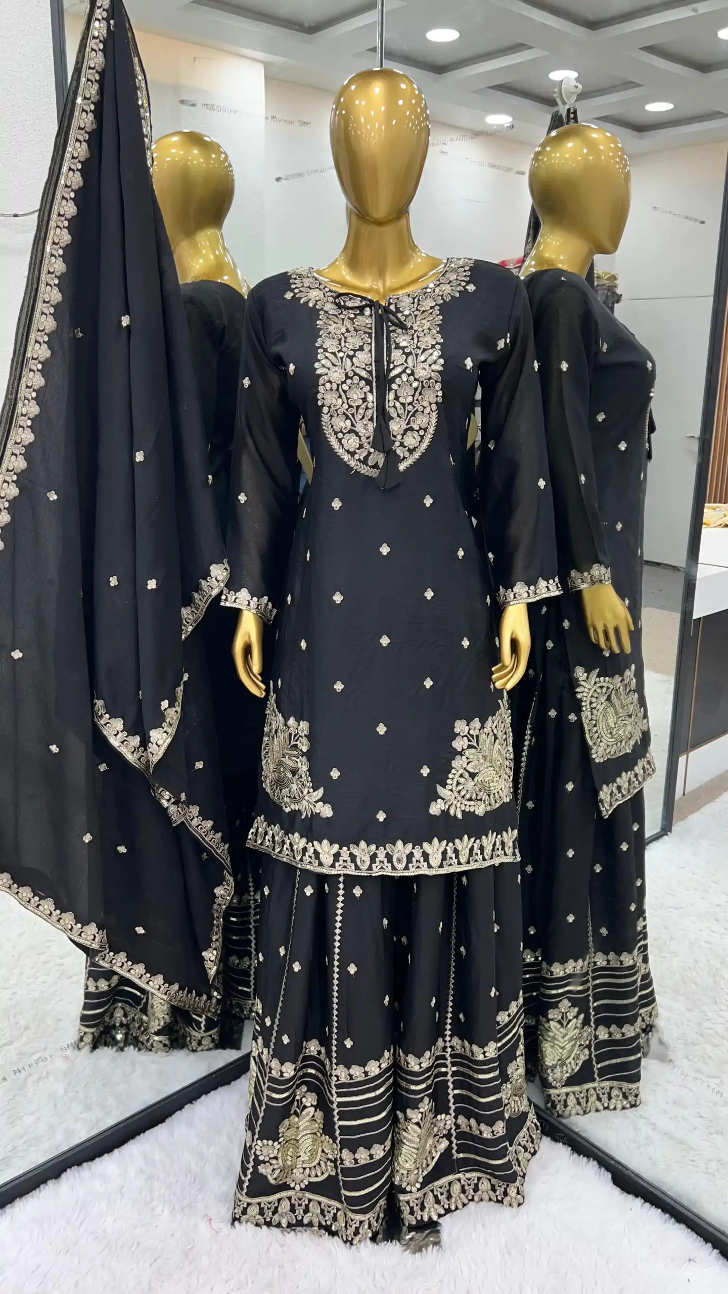 SRK 5169 Black Color Pure Chinnon Silk Embroidery Sequence Salwar Suit Wedding, Party, Festive, Events Expected Delivery 4-6 Working Days @ 2099/- | Jump Suits, Casual Suits, Creative suits, Designer Suits, Palazzo Suits, Party Wear Suits, Patiala Suits, Salwar suit, Straight Suits
