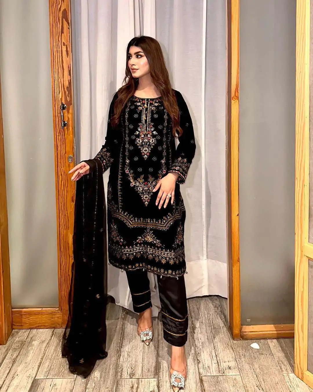 ZF 345 Black Color Viscose Velvet Embroidery Salwar Suit Casual, Wedding, Party, Events Etc. Expected Delivery 4-6 Working Days 1899/- | Jump Suits, Casual Suits, Creative suits, Designer Suits, Palazzo Suits, Party Wear Suits, Patiala Suits, Salwar suit, Straight Suits