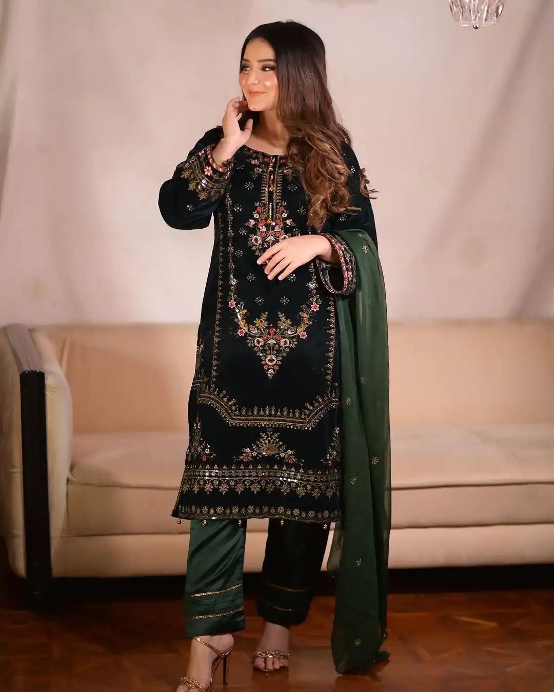 ZF 345 Green Color Viscose Velvet Embroidery Salwar Suit Casual, Wedding, Party, Events Etc. Expected Delivery 4-6 Working Days 1899/- | Jump Suits, Casual Suits, Creative suits, Designer Suits, Palazzo Suits, Party Wear Suits, Patiala Suits, Salwar suit, Straight Suits