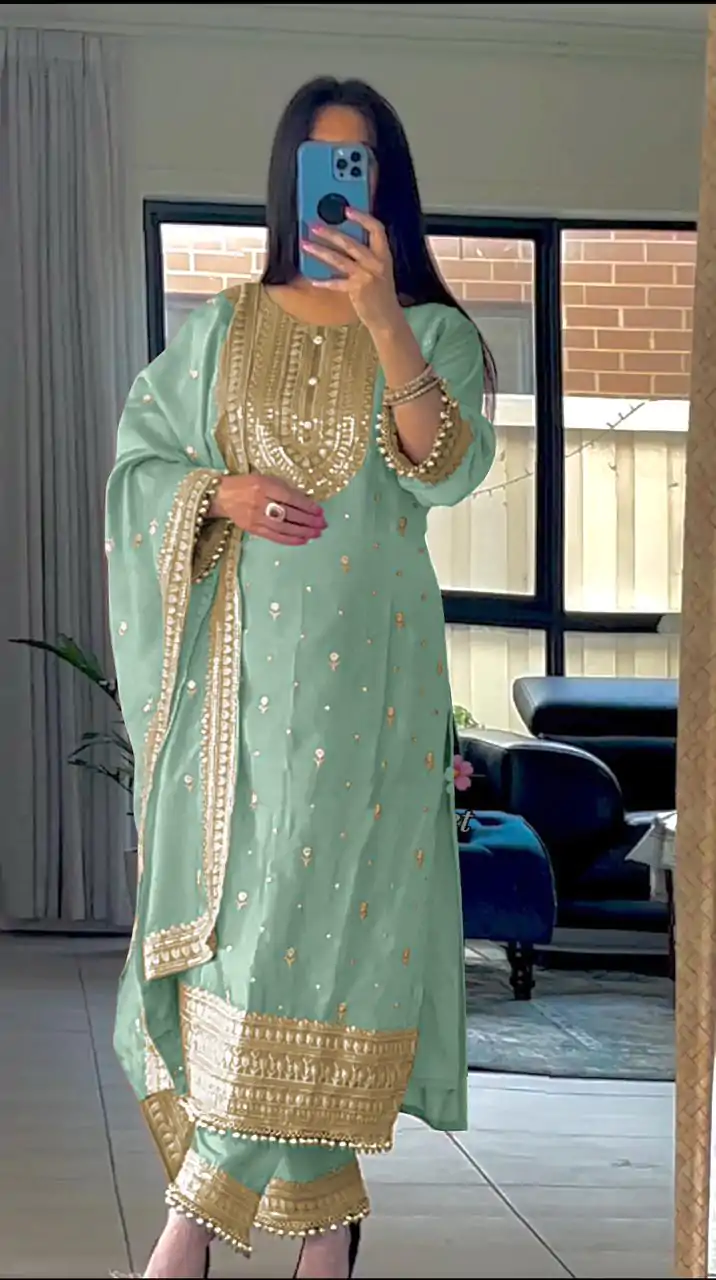 NSR 814 Blue Color Pure Chinnon Silk Embroidery Sequence Salwar Suit Casual, Party Festive, Events Etc. Expected Delivery 4-6 Working Days @2049/- | Jump Suits, Casual Suits, Creative suits, Designer Suits, Palazzo Suits, Party Wear Suits, Patiala Suits, Salwar suit, Straight Suits