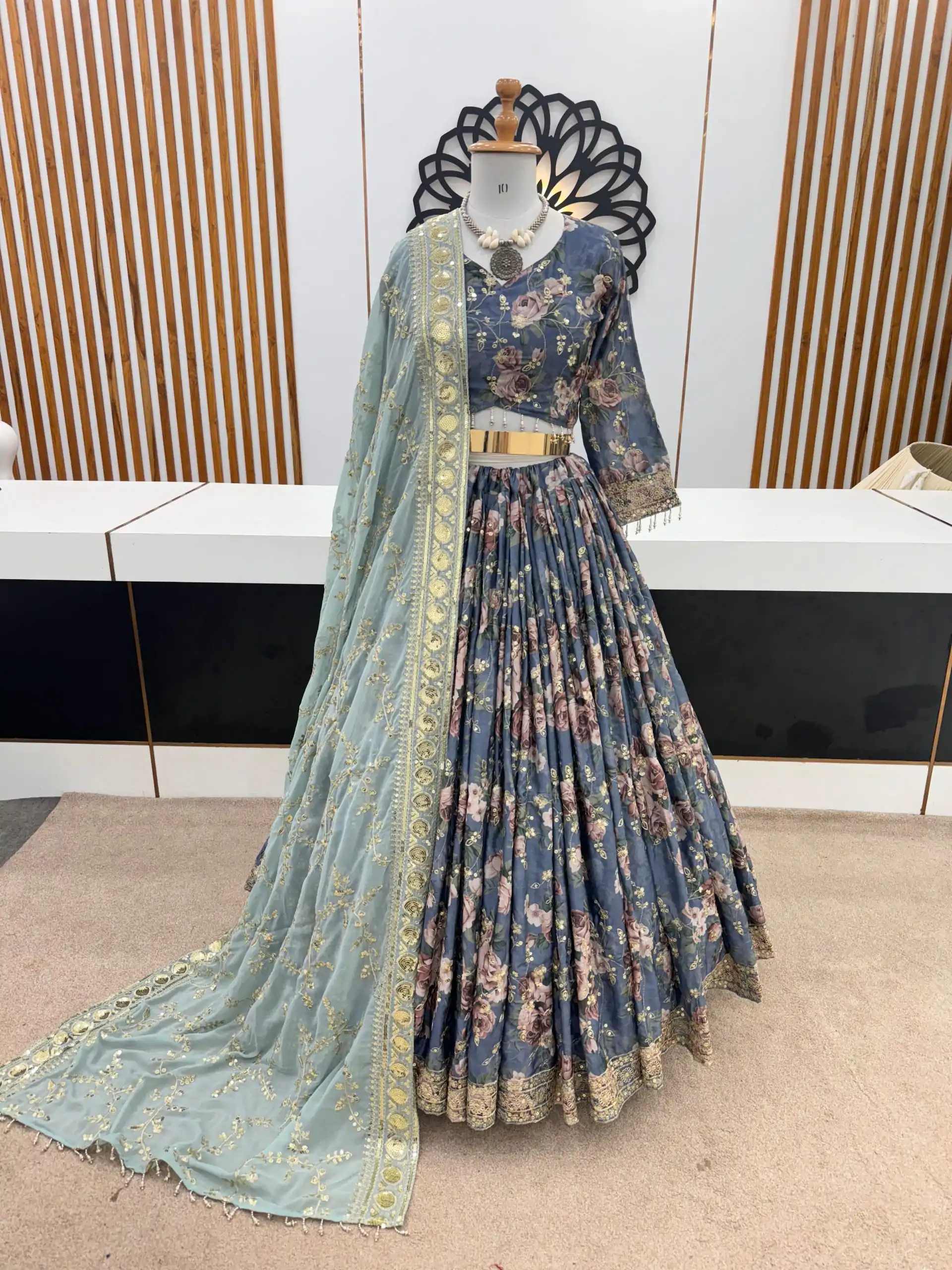 ZSR 3073 Blue Color Chinon Silk Digital Printed Lehenga Choli Wedding, Party, Events Etc. Expected Delivery 4-6 Working Days 2399/- | Creative Lehenga, Designer Lehenga, Embroidered Lehenga, Lehenga, Party Wear Lehenga