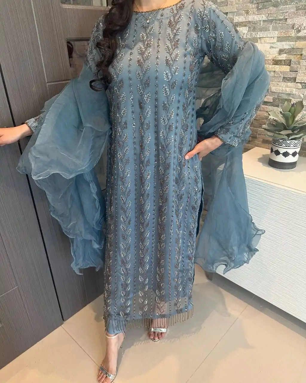 KD 1478 Blue Color Muslin Digital Printed With Hand Work Salwar Suit Casual, Party, Festive, Events Wedding Etc.  Expected Delivery 4-6 Working Days @2149/- | Casual Suits, Creative suits, Designer Suits, Palazzo Suits, Party Wear Suits, Salwar suit, Straight Suits