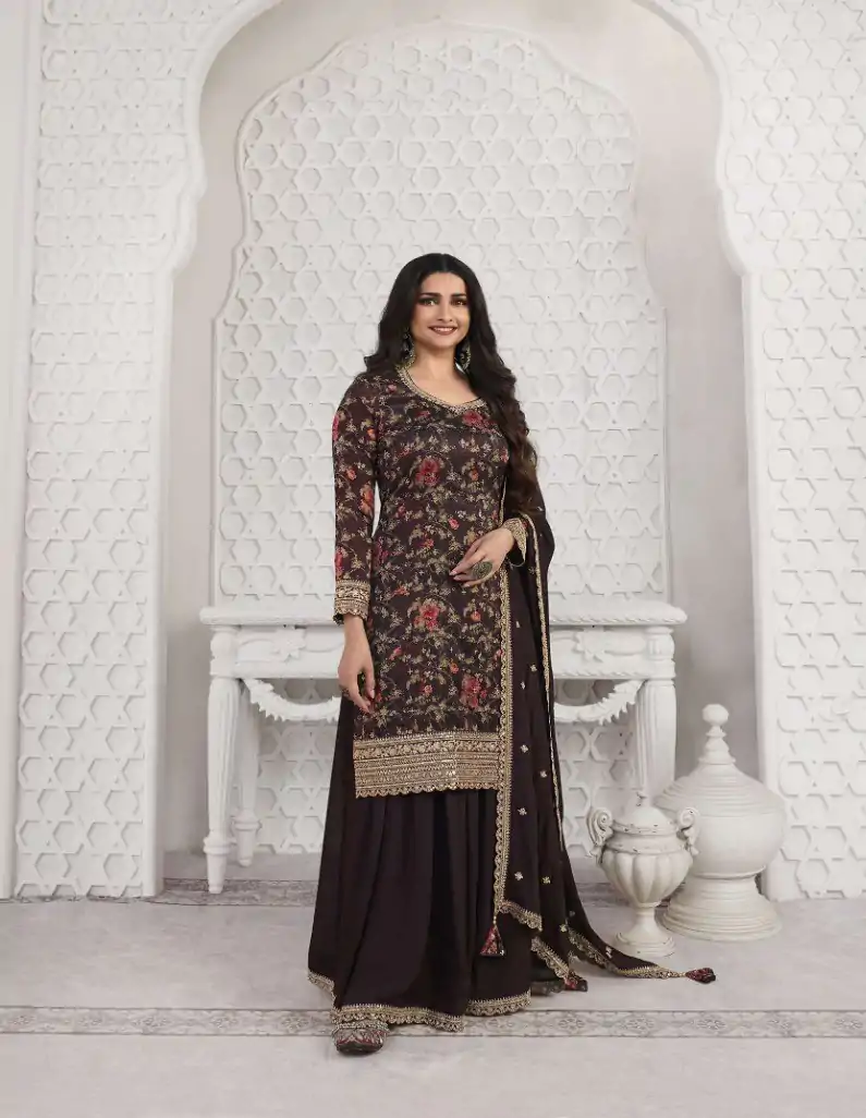 FC Swara 65583 Coffee Color Vichitra Digital Print Embroidery Salwar Suit Wedding, Party, Festive events, etc.  Expected Delivery  4-6 Working Days @2699/- | Jump Suits, Casual Suits, Creative suits, Designer Suits, Palazzo Suits, Party Wear Suits, Patiala Suits, Salwar suit, Straight Suits