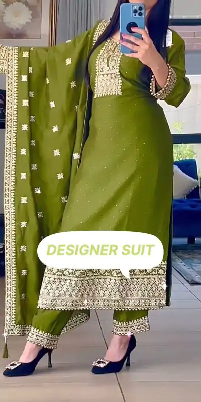 SSR 467 Green Chinnon Silk Embroidery Sequins Sharara Suit Wedding, Party, Festive, Events Etc. Expected Delivery 4-6 Working Days @1999/- | Casual Suits, Creative suits, Designer Suits, Palazzo Suits, Party Wear Suits, Salwar suit, Straight Suits