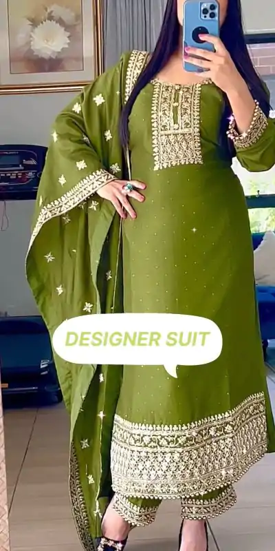 SSR 467 Green Chinnon Silk Embroidery Sequins Sharara Suit Wedding, Party, Festive, Events Etc. Expected Delivery 4-6 Working Days @1999/- | Casual Suits, Creative suits, Designer Suits, Palazzo Suits, Party Wear Suits, Salwar suit, Straight Suits