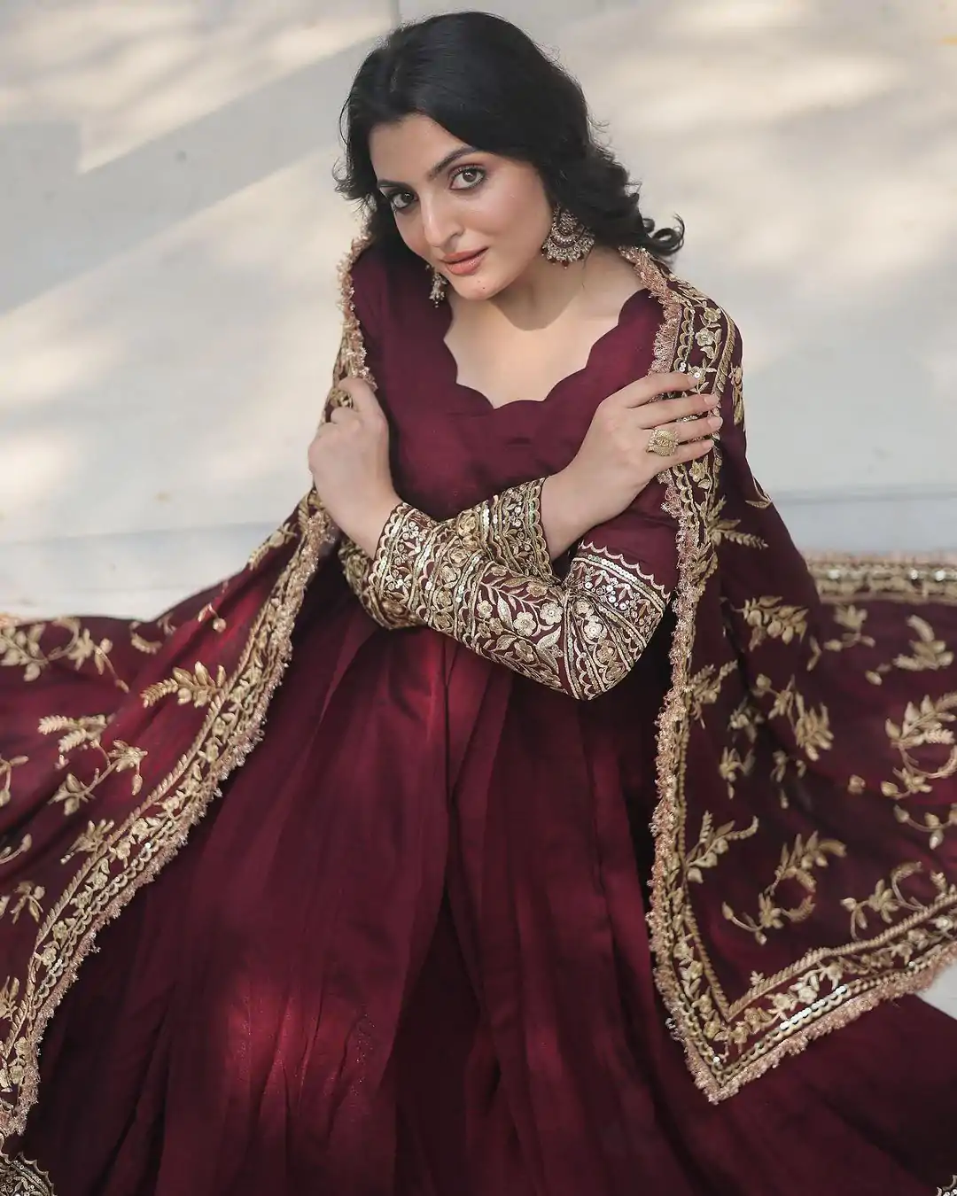 SR 1634 Maroon Color Georgette Embroidery Sequence Gown Casual, Wedding, Party, Festive, Events Etc. Expected Delivery 4-6 Working Days @2099/- | Bollywood Gowns, Creative Gowns, Designer Gowns, Gowns, Party Wear Gowns