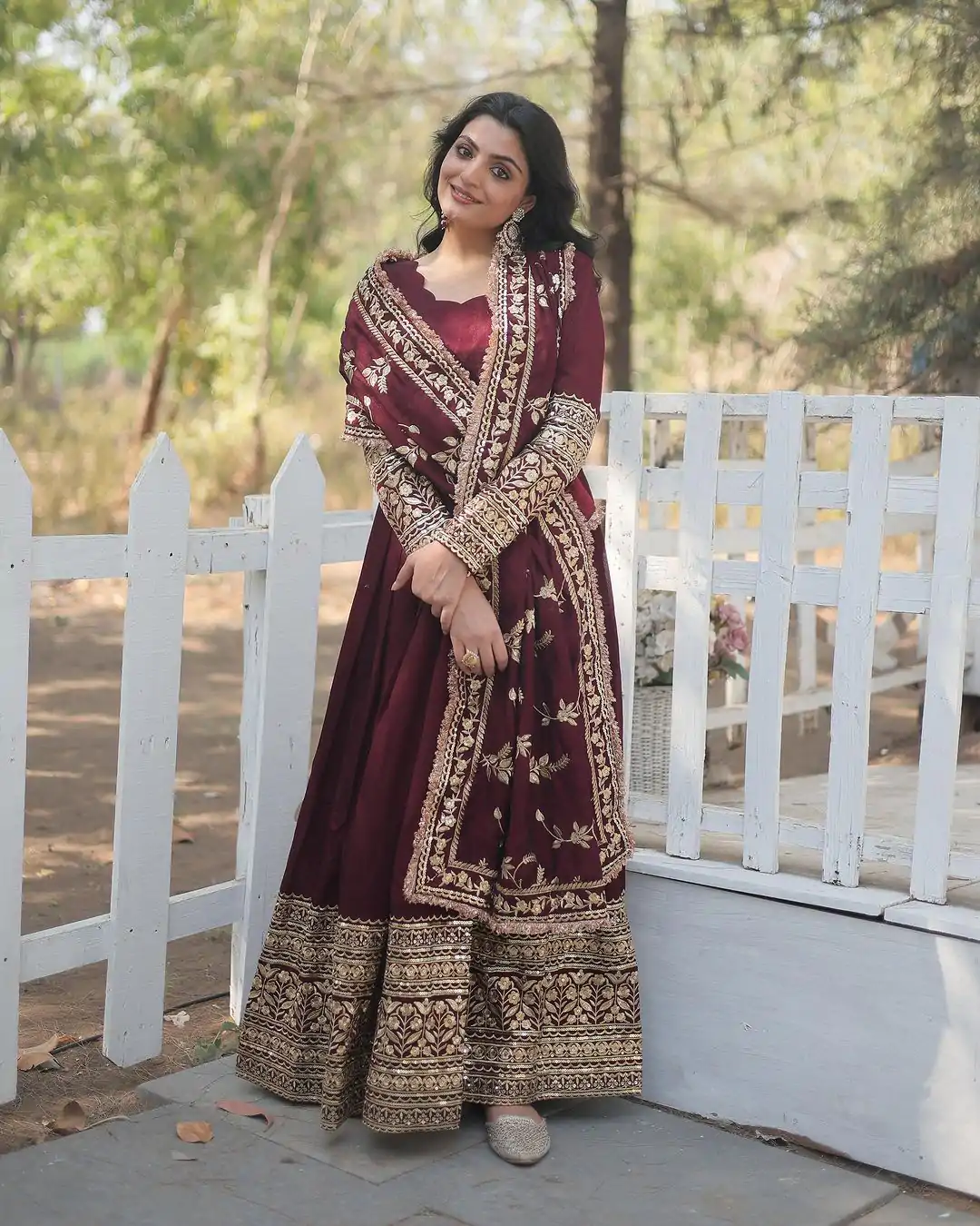 SR 1634 Maroon Color Georgette Embroidery Sequence Gown Casual, Wedding, Party, Festive, Events Etc. Expected Delivery 4-6 Working Days @2099/- | Bollywood Gowns, Creative Gowns, Designer Gowns, Gowns, Party Wear Gowns