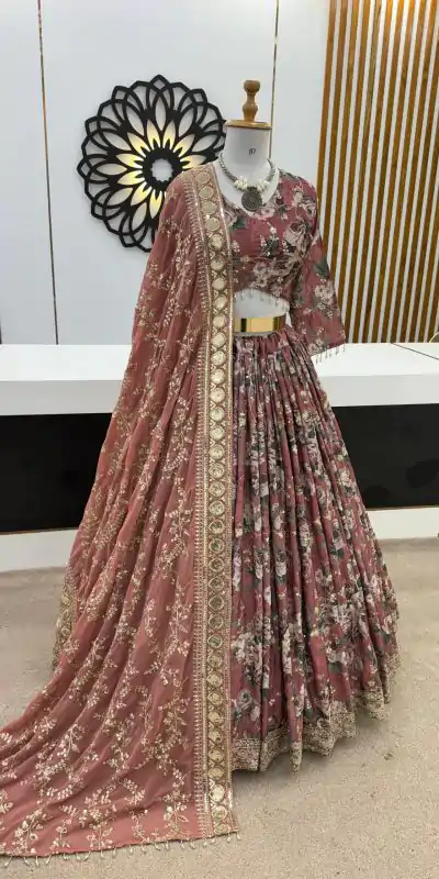 ZSR 3073 Peach Color Chinon Silk Digital Printed Lehenga Choli Wedding, Party, Events Etc. Expected Delivery 4-6 Working Days 2399/- | Creative Lehenga, Designer Lehenga, Embroidered Lehenga, Lehenga, Party Wear Lehenga