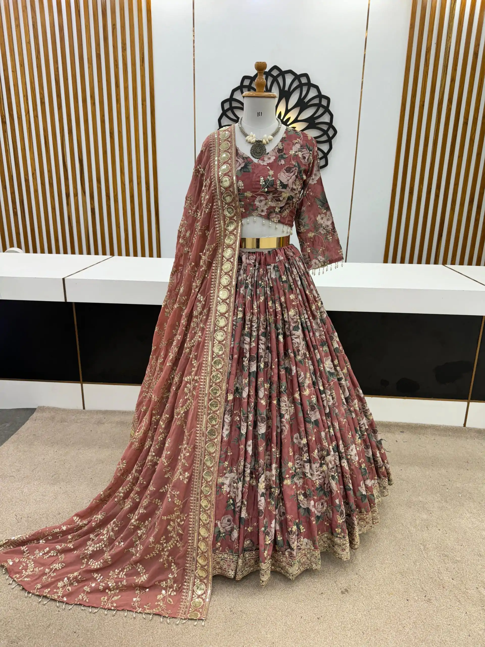 ZSR 3073 Peach Color Chinon Silk Digital Printed Lehenga Choli Wedding, Party, Events Etc. Expected Delivery 4-6 Working Days 2399/- | Creative Lehenga, Designer Lehenga, Embroidered Lehenga, Lehenga, Party Wear Lehenga