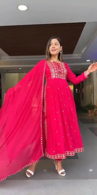 SRK 5039 Pink Color Georgette Embroidery Sequence Salwar Suit Casual, Wedding, Party, Festive, Events . Expected Delivery 4-6 Working Days @1999/- | Casual Suits, Creative suits, Designer Suits, Palazzo Suits, Party Wear Suits, Patiala Suits, Salwar suit, Straight Suits